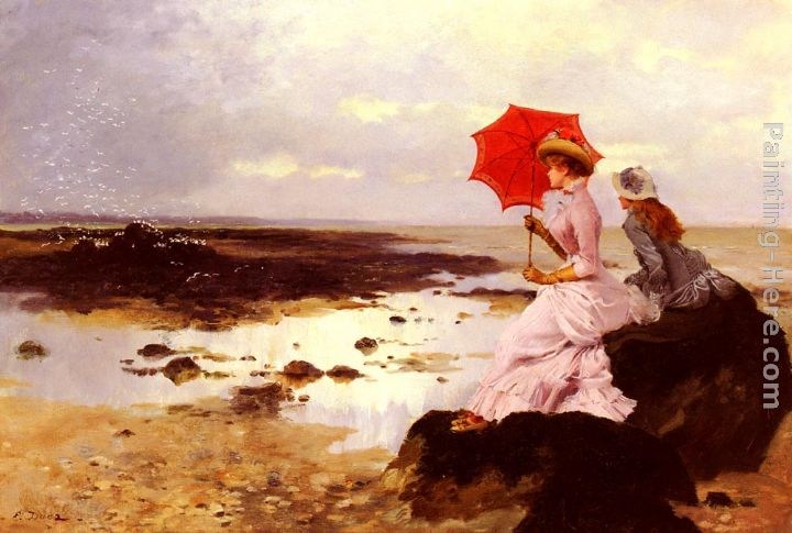 Ernest Ange Duez Au Bord De La Plage Sur Un Rocher